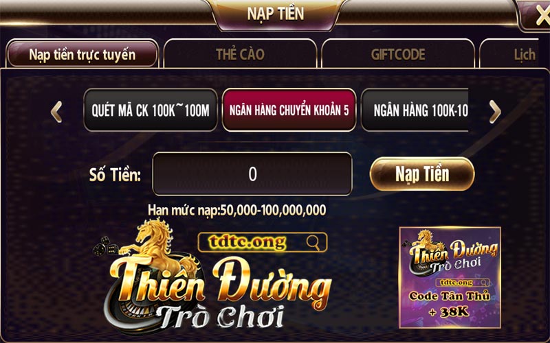 Nhập thông tin số tiền giao dịch chuyển khoản tại cổng game