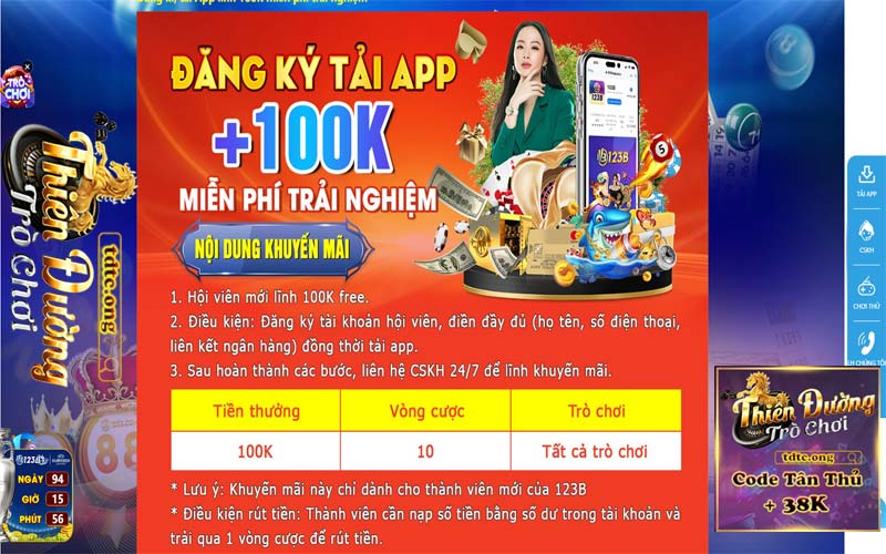 Chi tiết về ưu đãi nhà cái 123B tặng 100K miễn phí